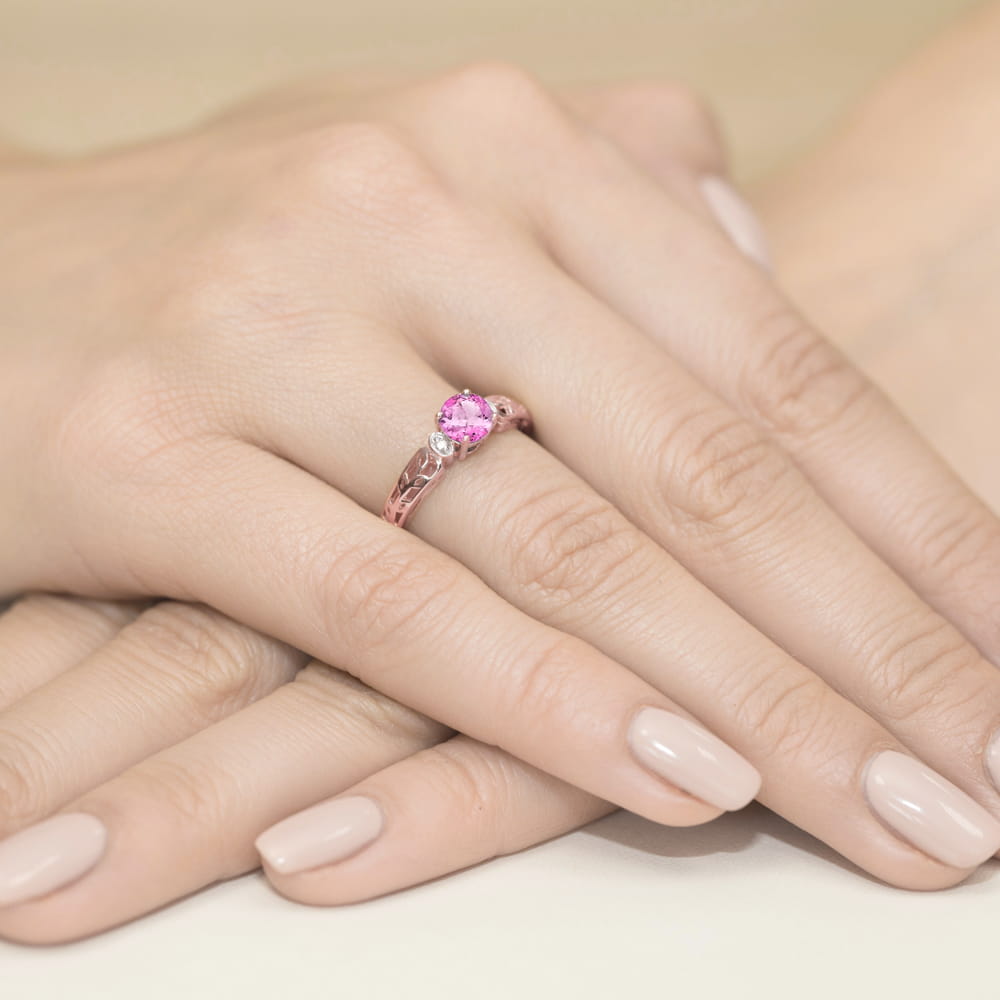 Gold Ring With Pink Topaz And Diamonds
