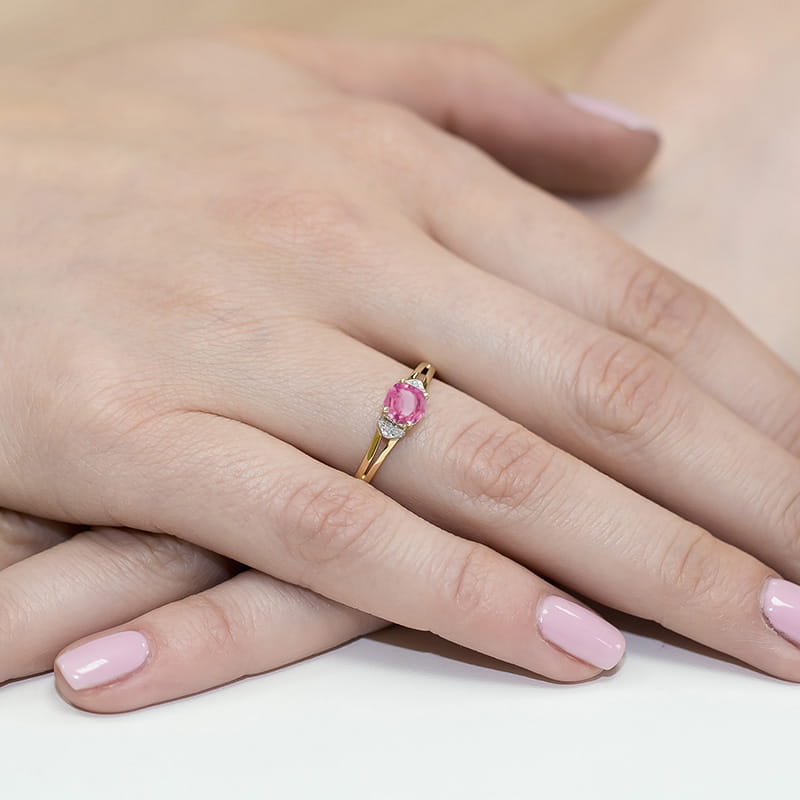 Gold Ring With Pink Topaz And Diamonds