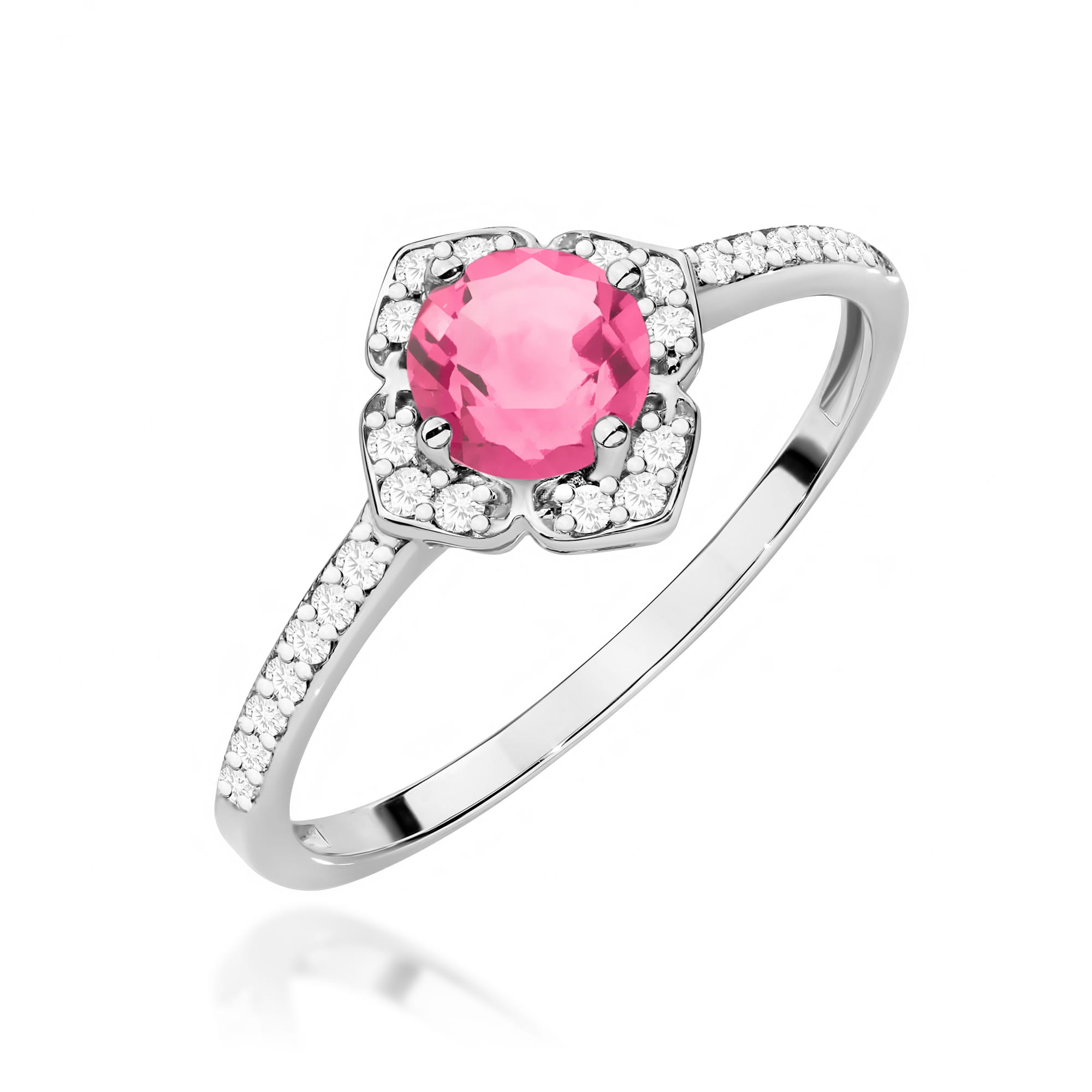 Gold Ring With Pink Topaz And Diamonds