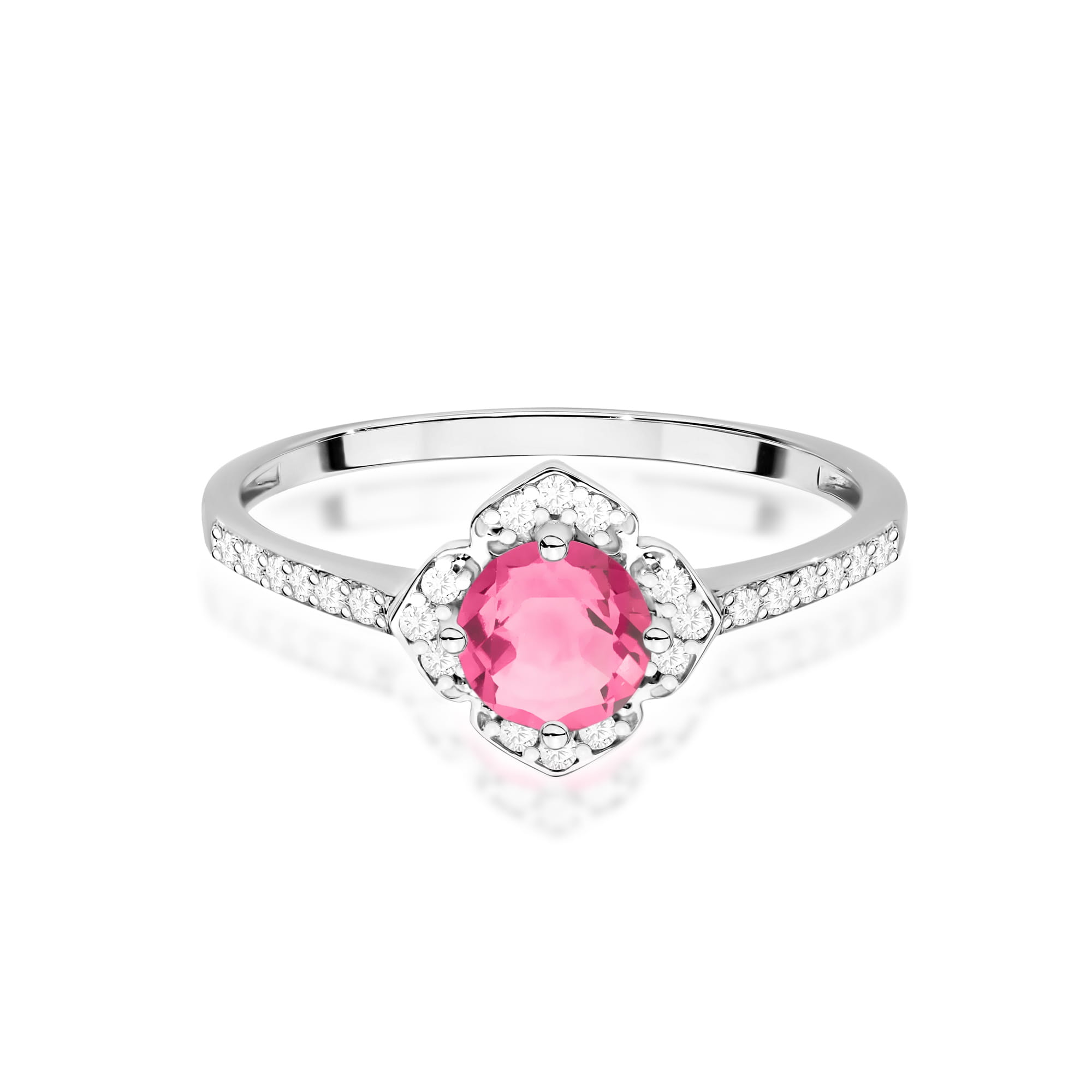 Gold Ring With Pink Topaz And Diamonds