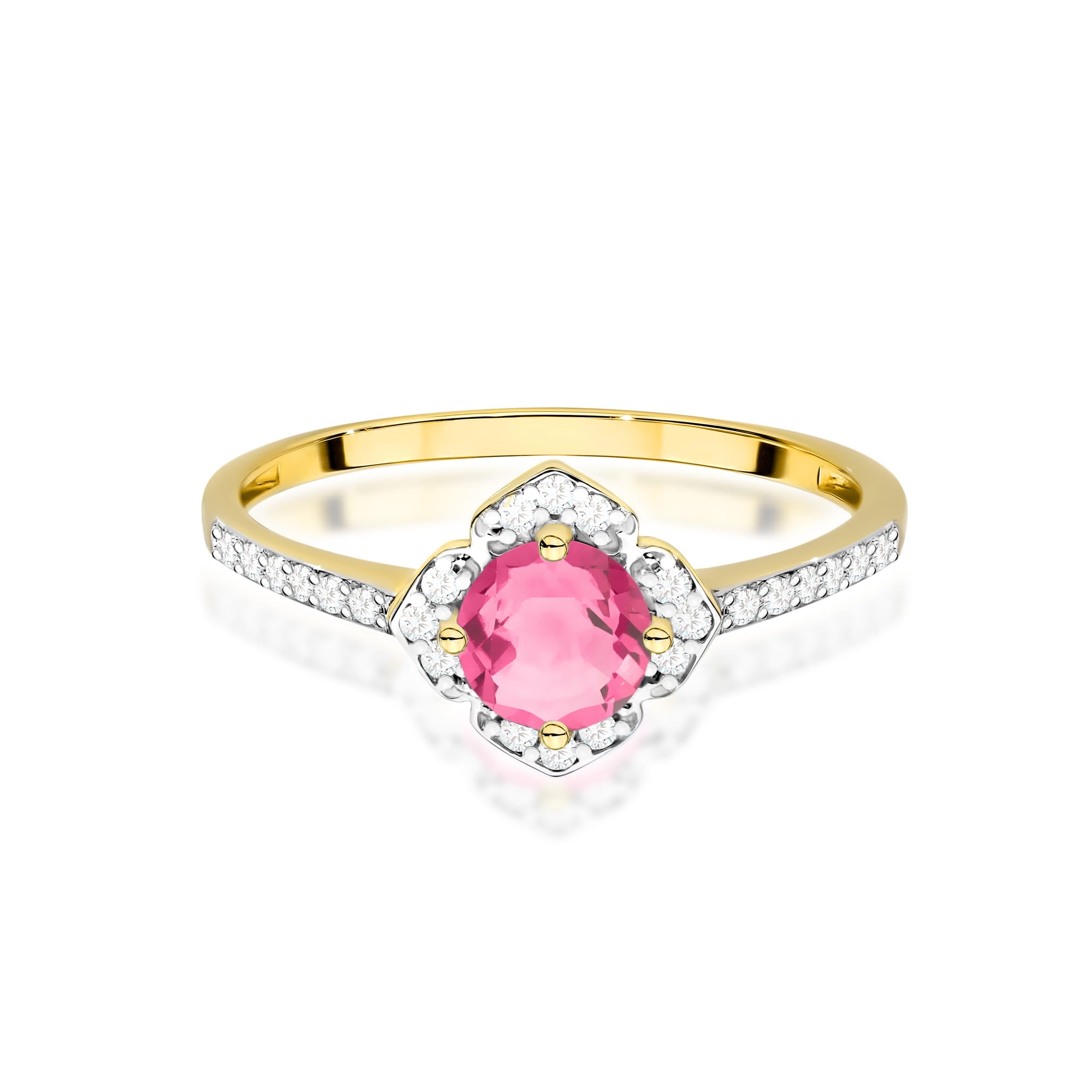 Gold Ring With Pink Topaz And Diamonds