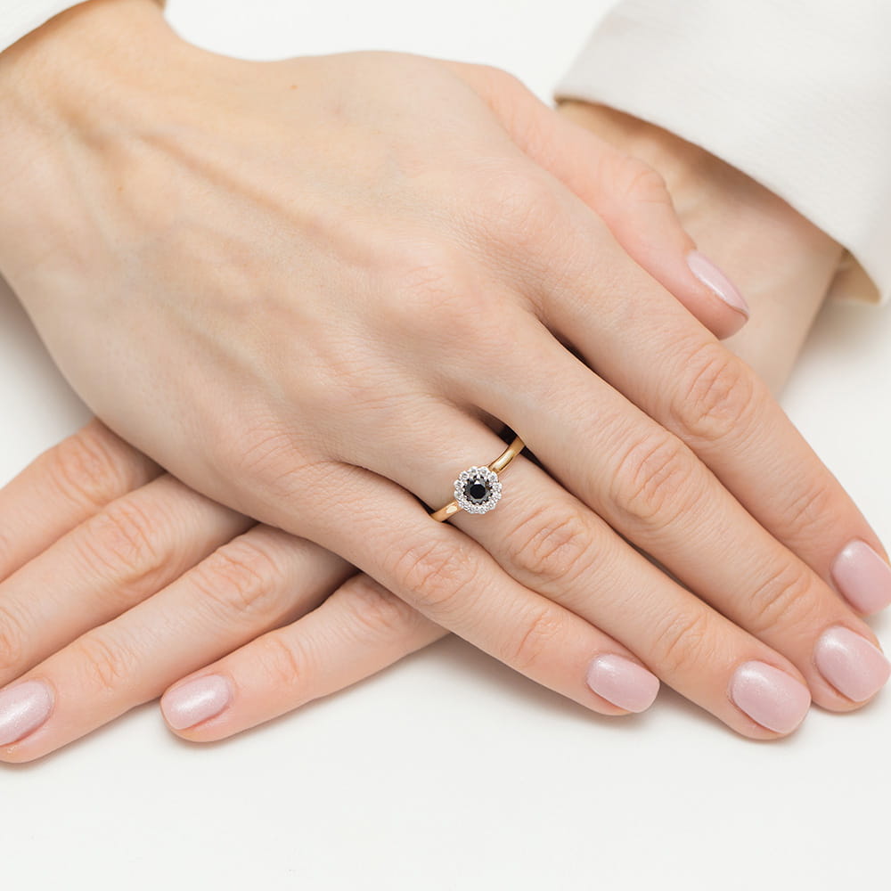 Gold Ring With Black And White Diamonds