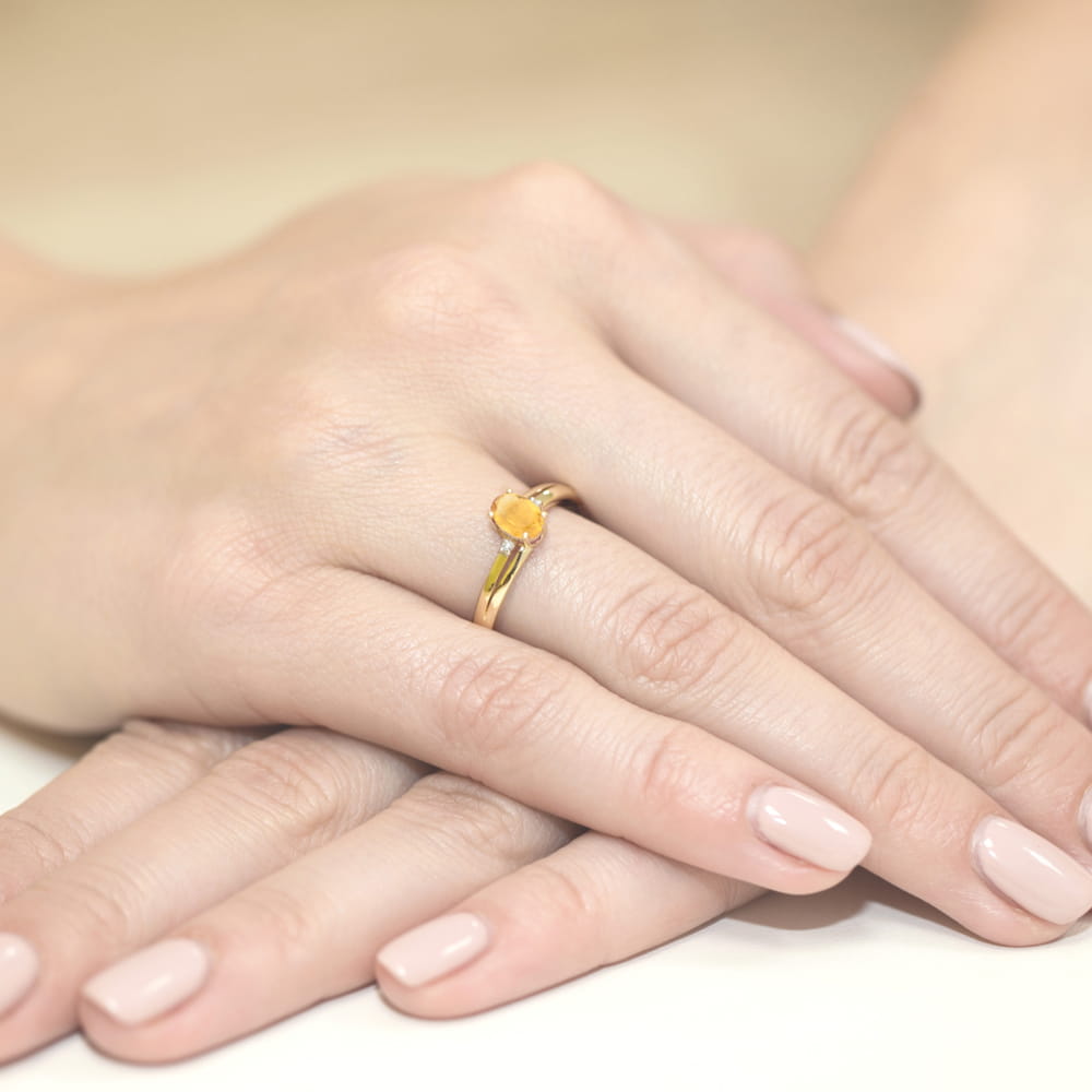Gold Ring With Citrine And Diamonds