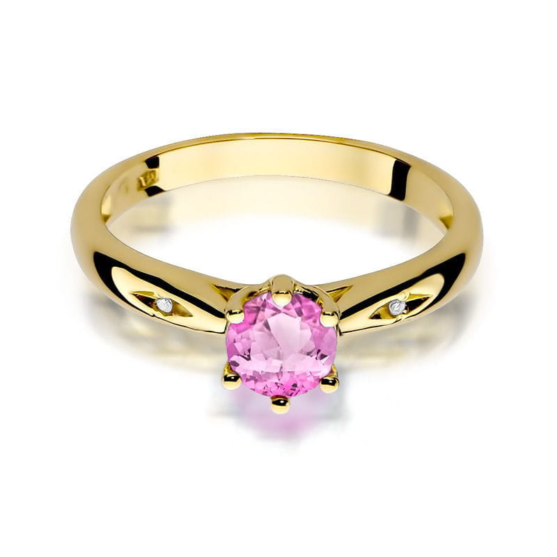 Gold Ring With Pink Topaz And Diamonds