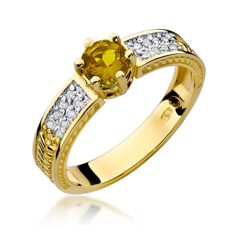 Gold Ring With Citrine And Diamonds