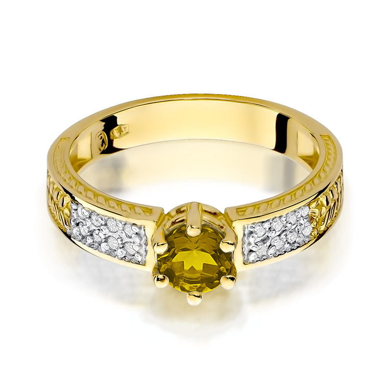 Gold Ring With Citrine And Diamonds