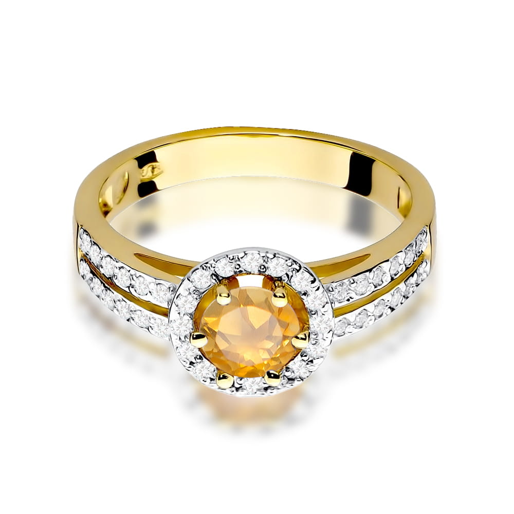 Gold Ring With Citrine And Diamonds