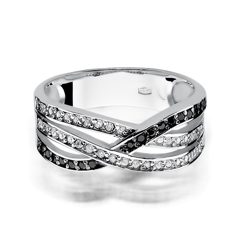 Gold Ring With Black And White Diamonds