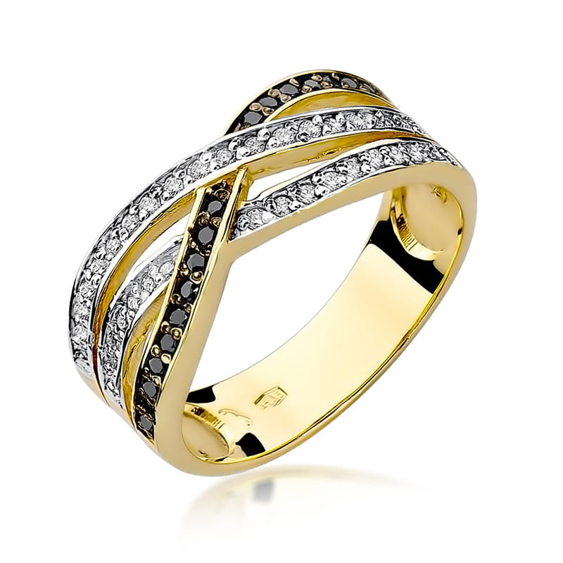 Gold Ring With Black And White Diamonds