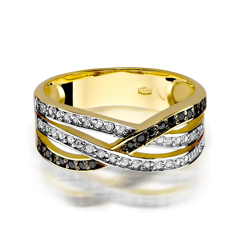 Gold Ring With Black And White Diamonds