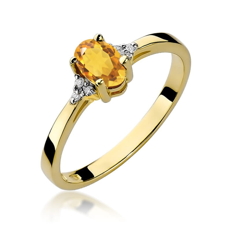 Gold Ring With Citrine And Diamonds