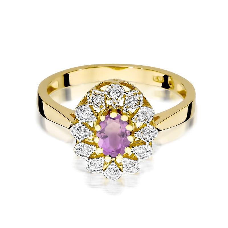 Gold Ring With Amethyst And Diamonds