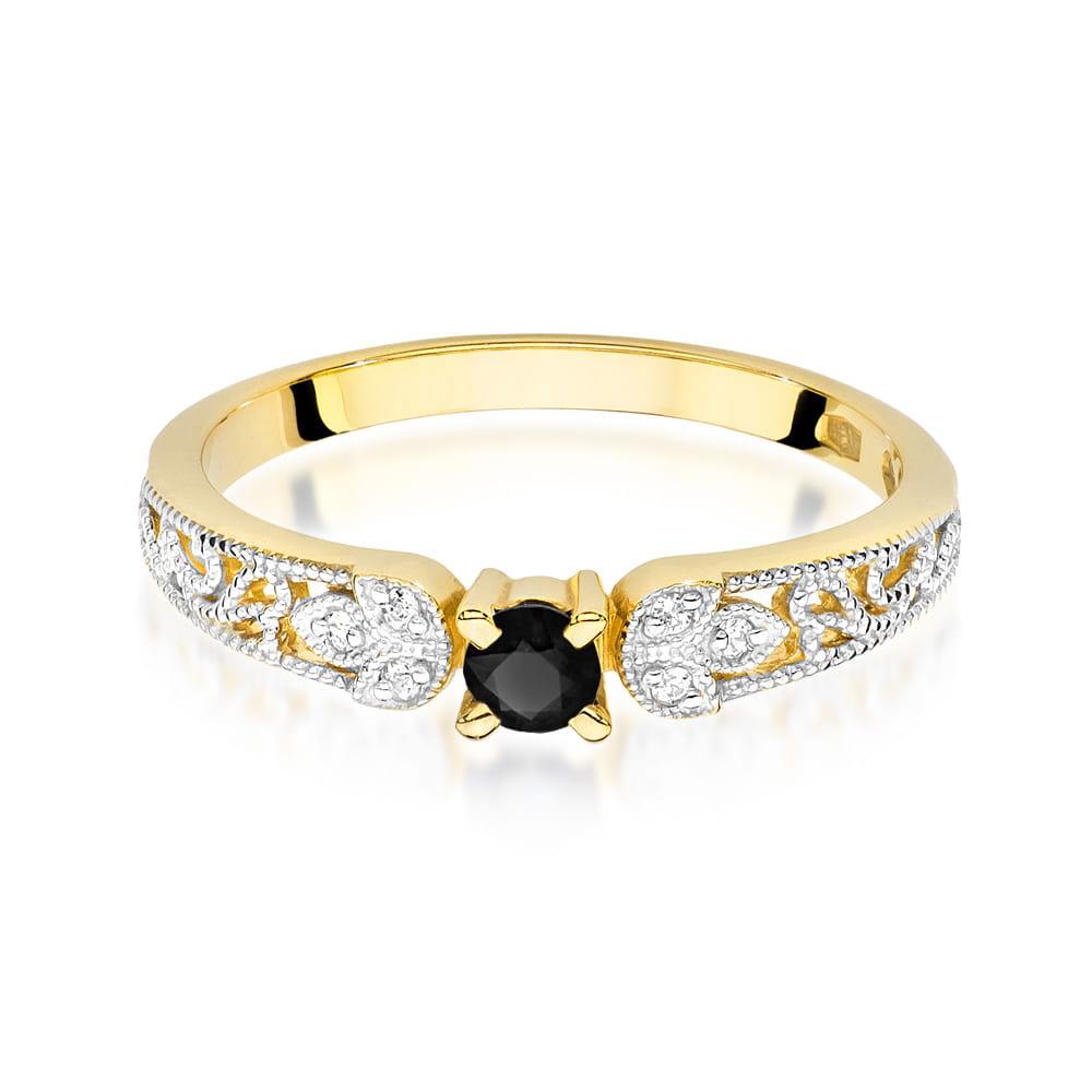 Gold Ring With Black And White Diamonds