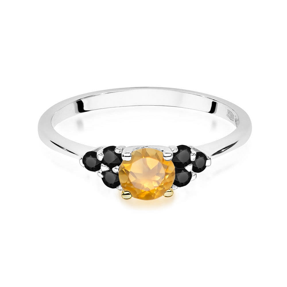 Gold Ring With Citrine And Black Diamonds
