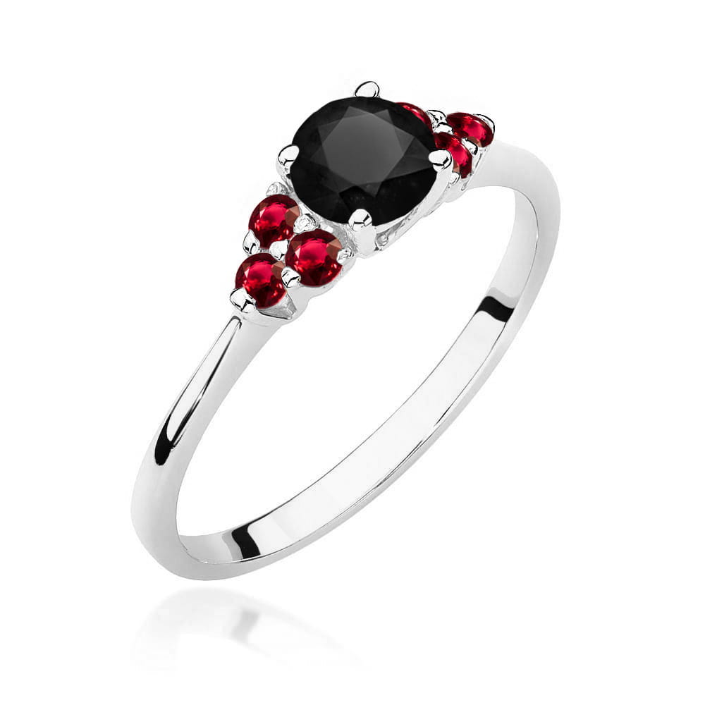 Gold Ring With Black Diamond And Rubies