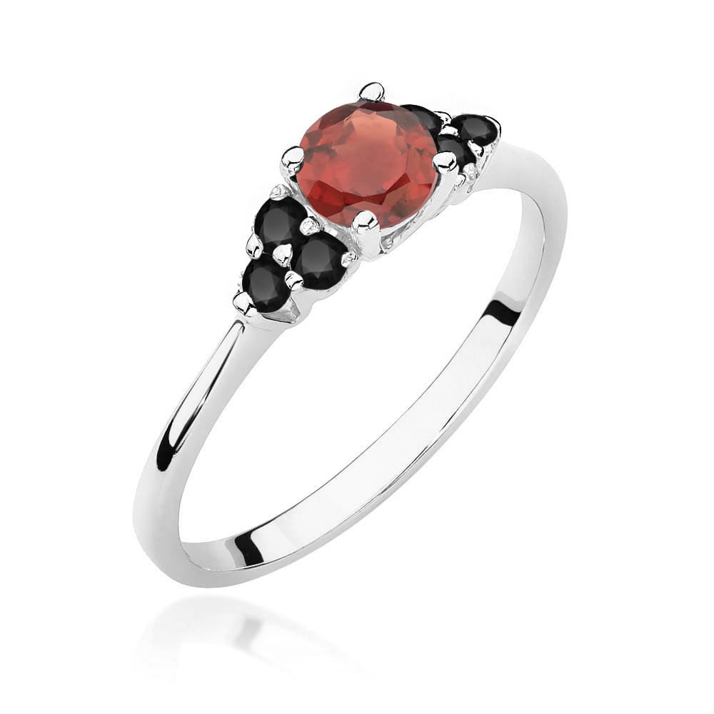 Gold Ring With Garnet And Black Diamonds