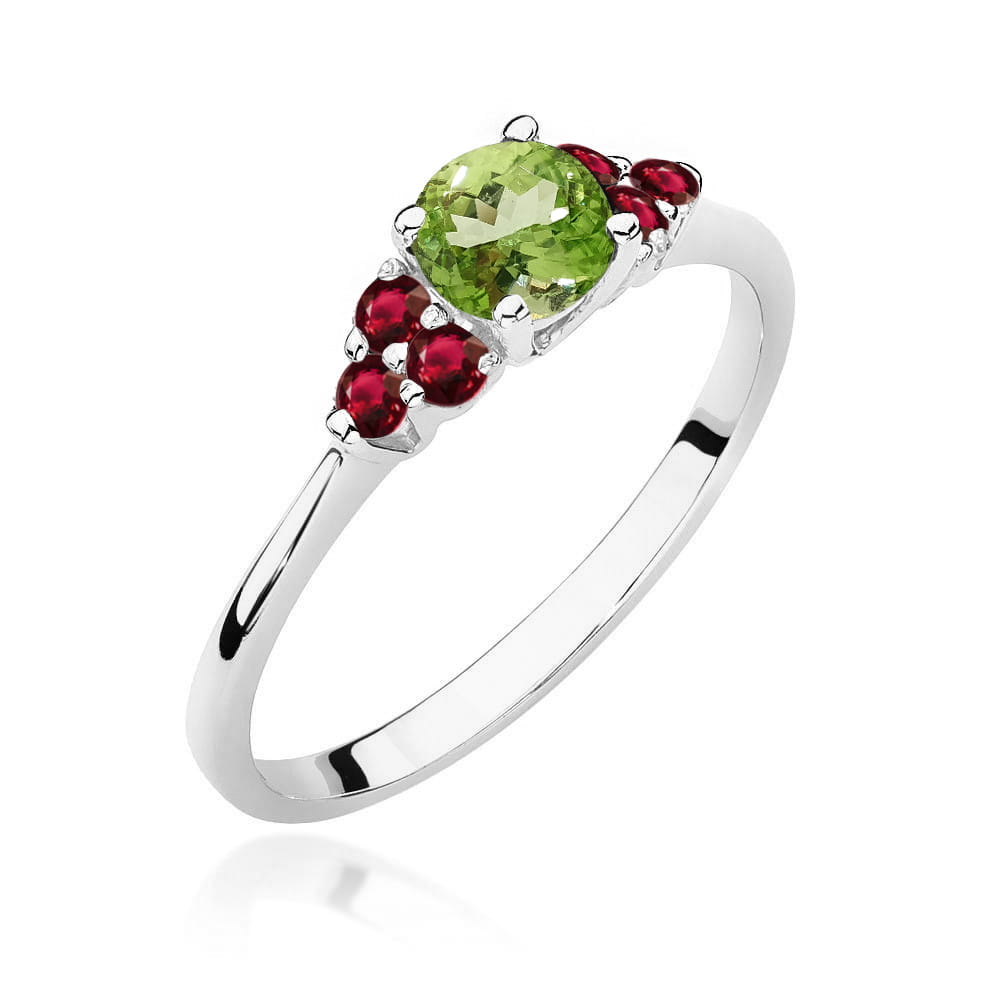 Gold Ring With Peridot And Rubies
