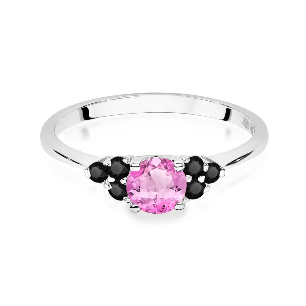 Gold Ring With Pink Topaz And Black Diamonds