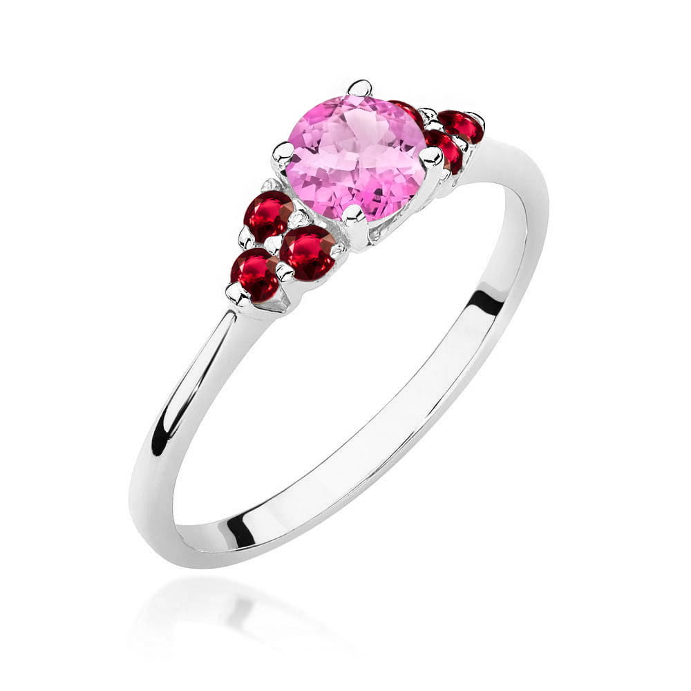 Gold Ring With Pink Topaz And Rubies