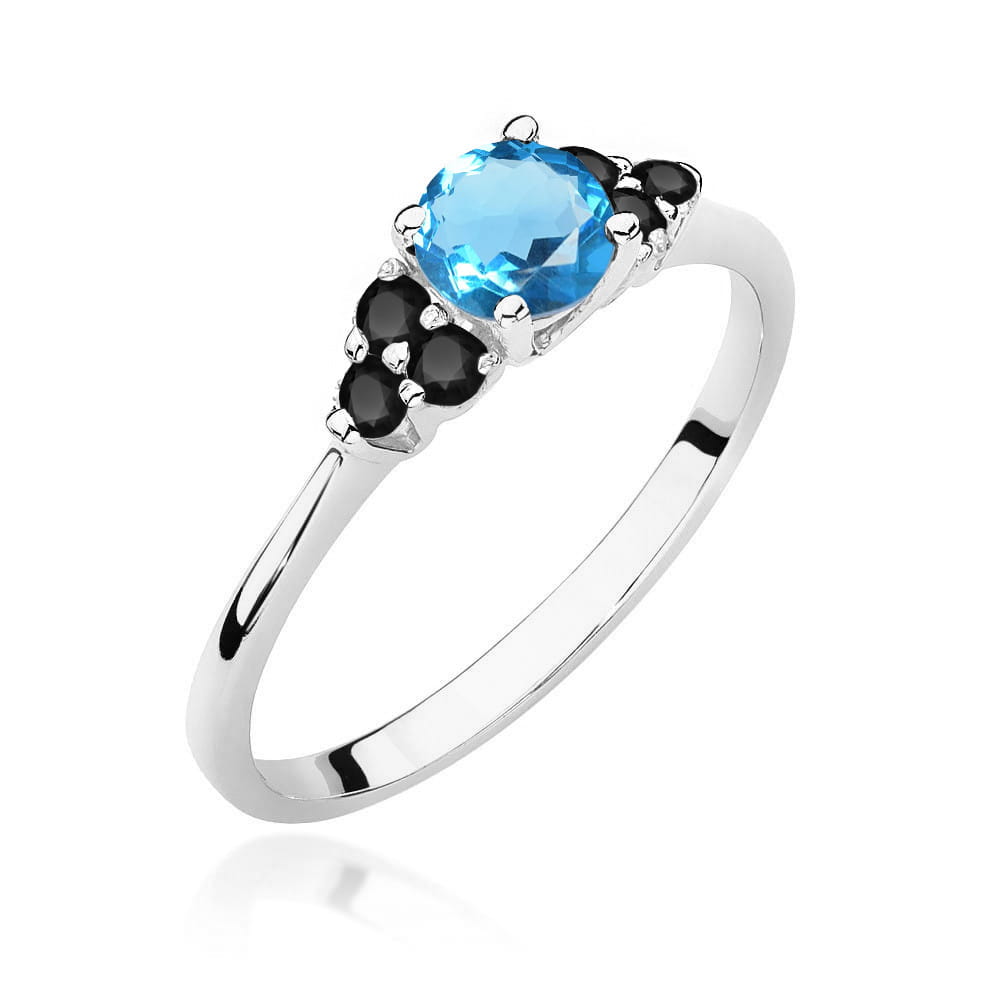 Gold Ring With Topaz And Black Diamonds