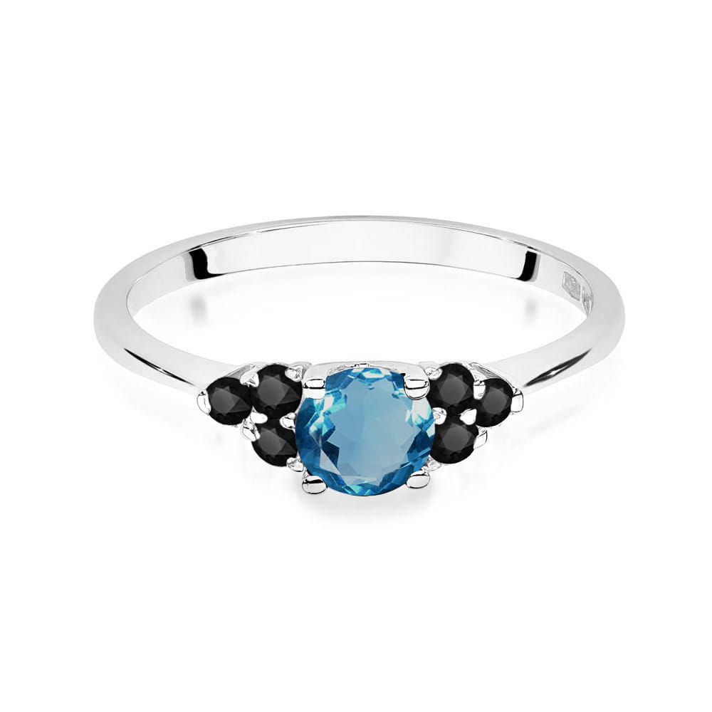 Gold Ring With London Topaz And Black Diamonds