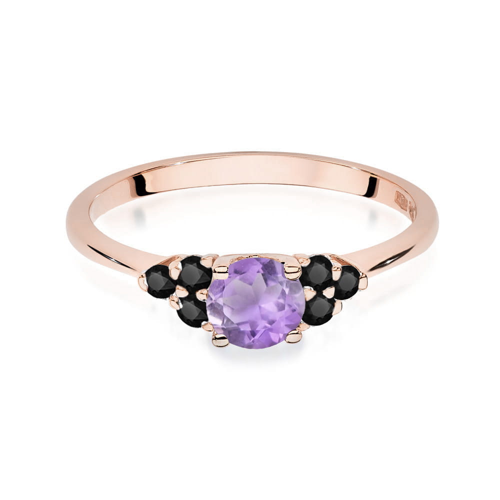 Gold Ring With Amethyst And Black Diamonds