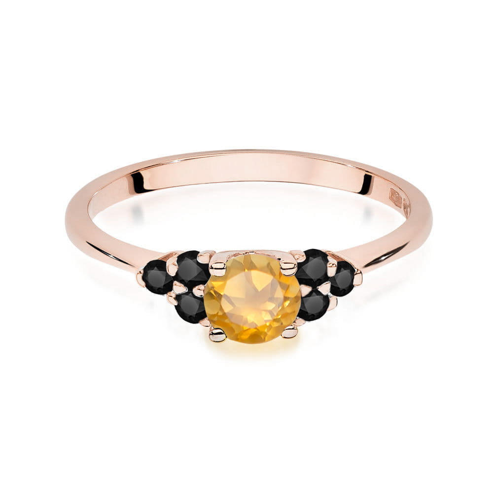 Gold Ring With Citrine And Black Diamonds