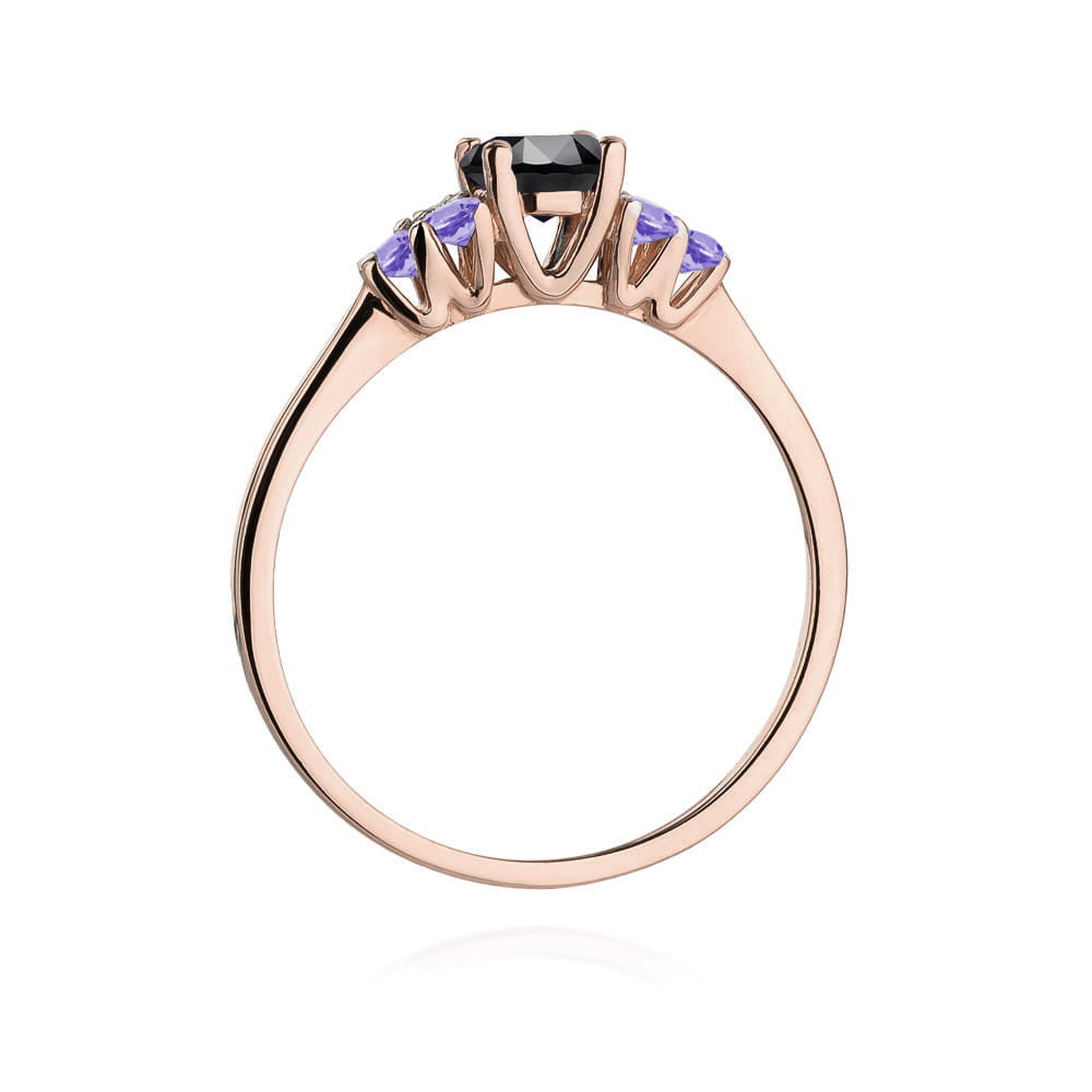 Gold Ring With Black Diamond And Tanzanite