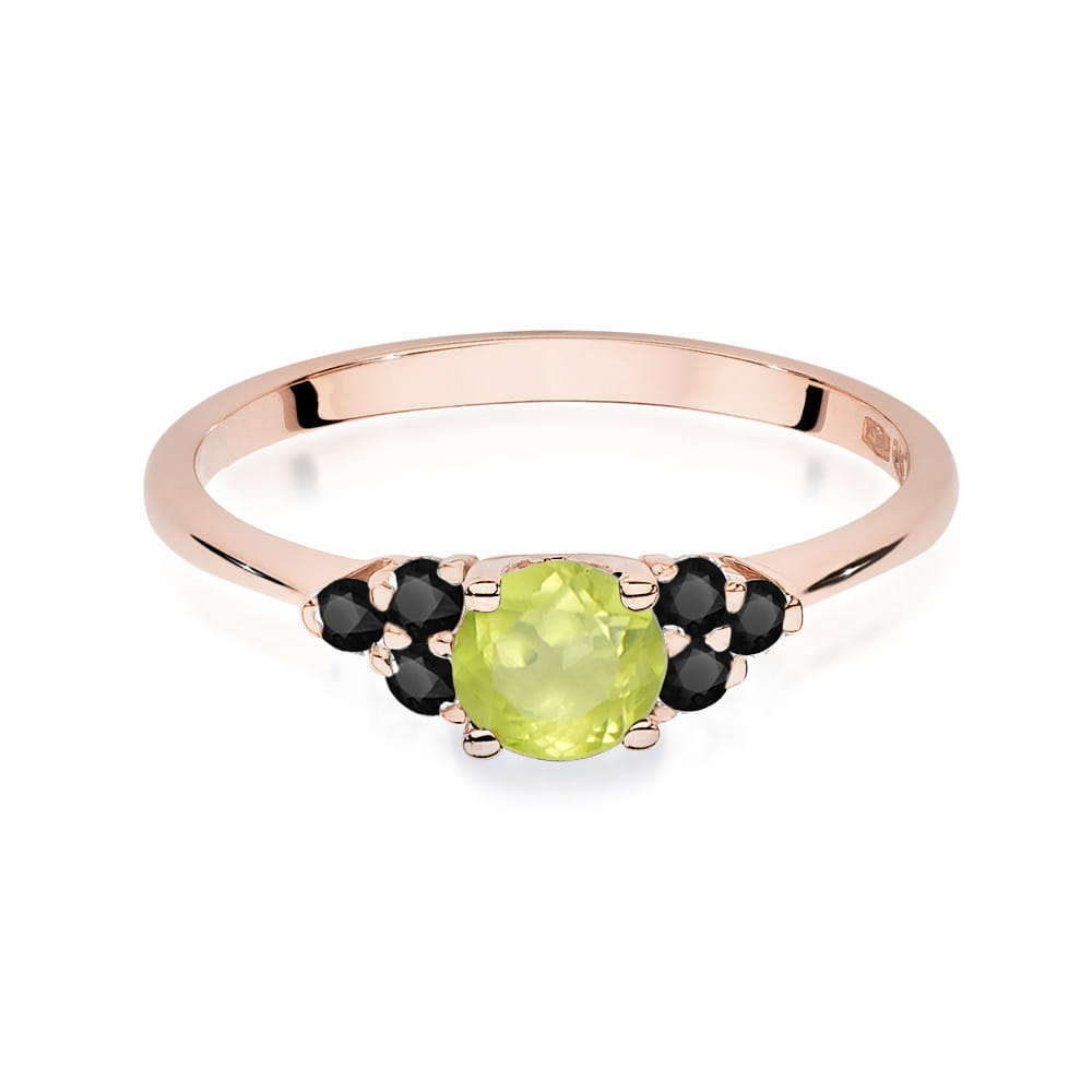 Gold Ring With Peridot And Black Diamonds