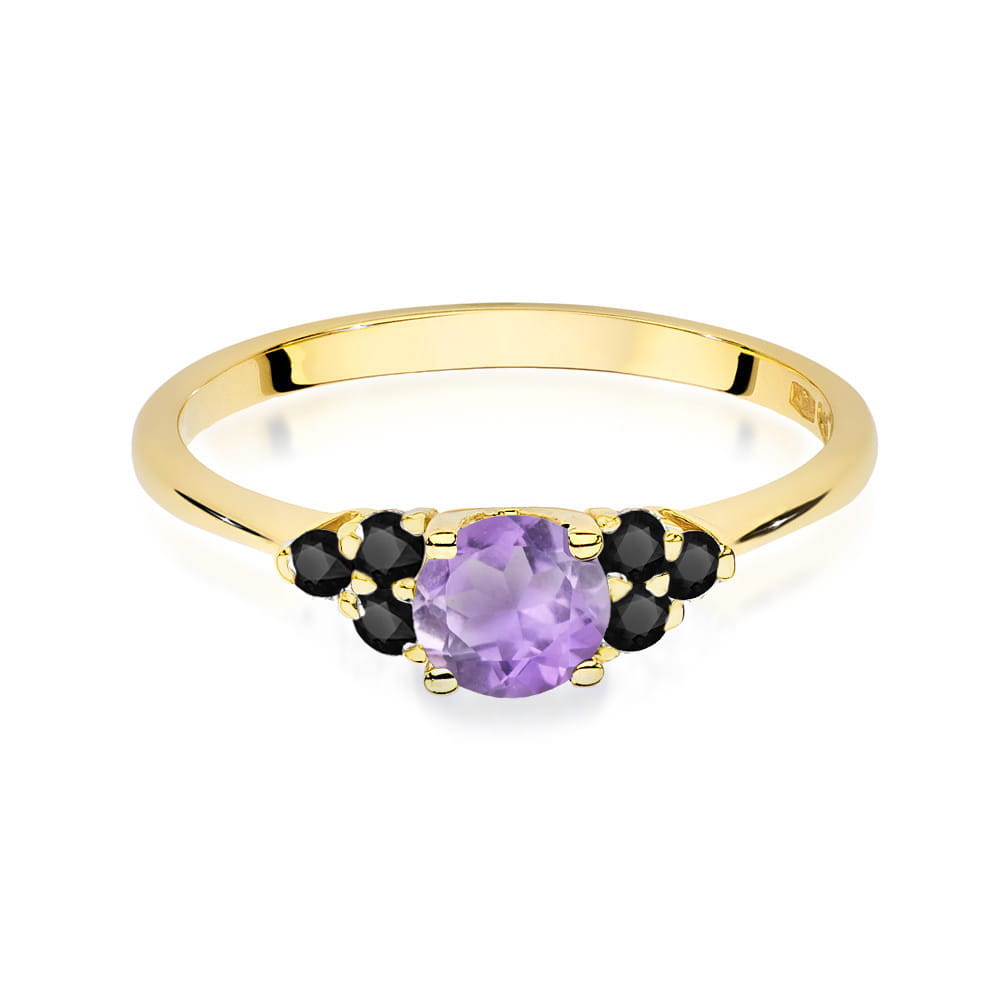 Gold Ring With Amethyst And Black Diamonds