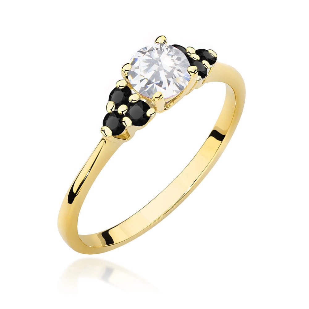 Gold Ring With White Sapphire And Black Diamonds