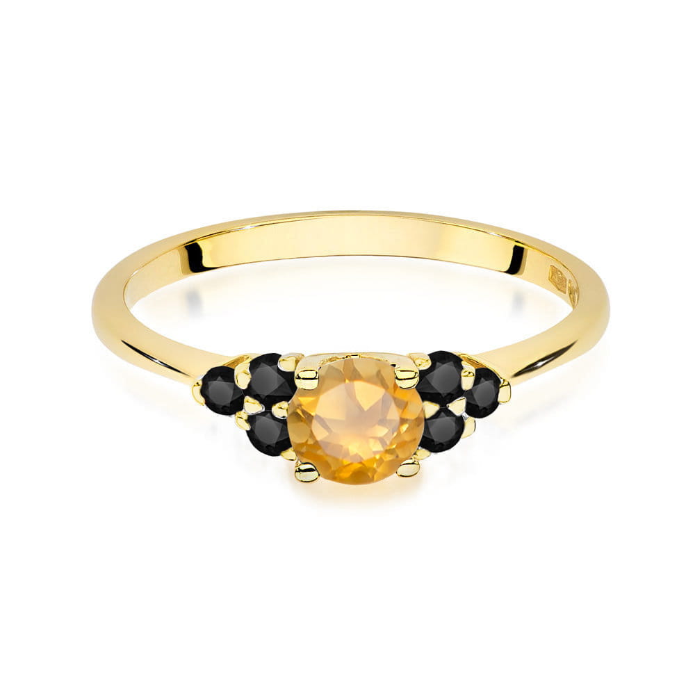 Gold Ring With Citrine And Black Diamonds