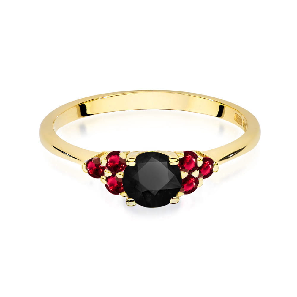Gold Ring With Black Diamond And Rubies