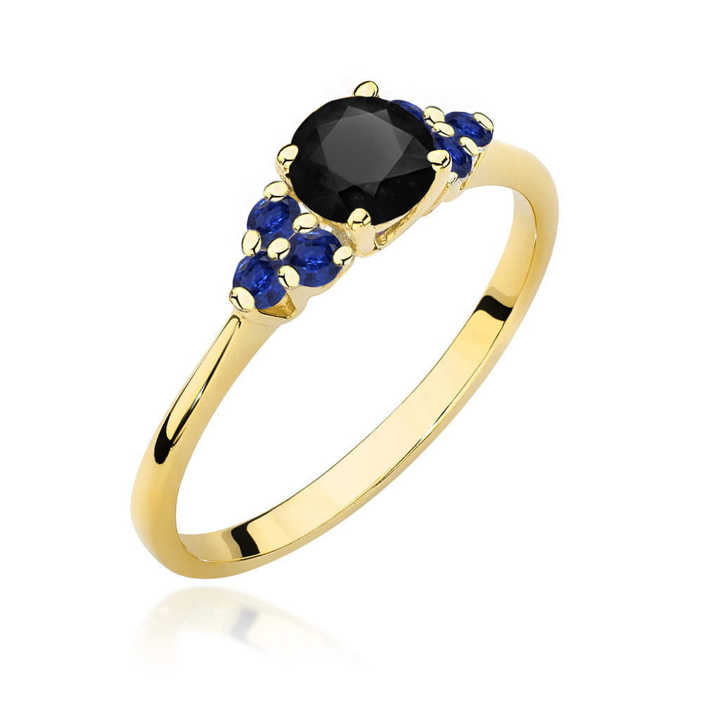 Gold Ring With Black Diamond And Sapphires