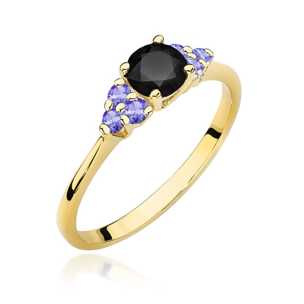 Gold Ring With Black Diamond And Tanzanite
