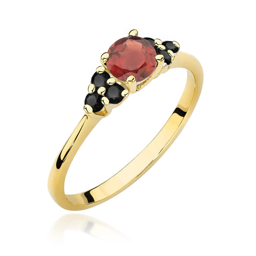 Gold Ring With Garnet And Black Diamonds