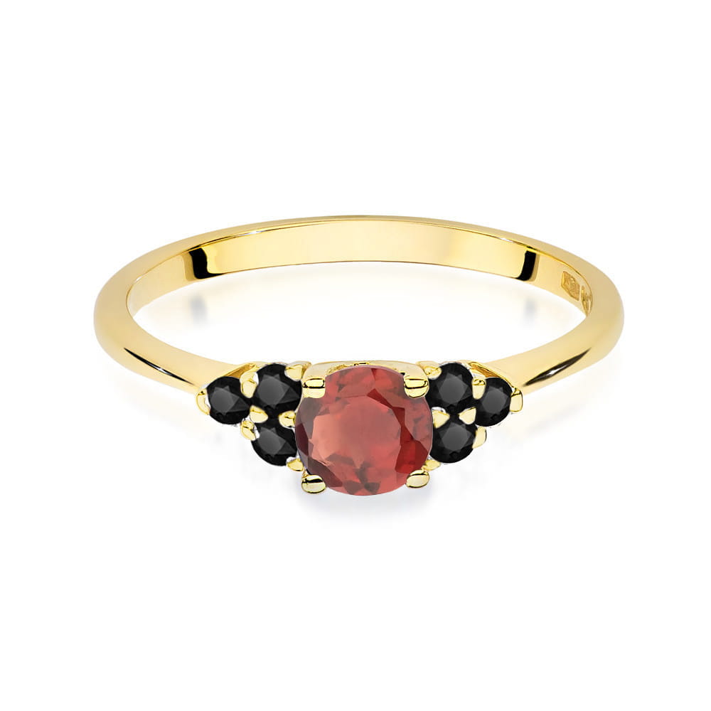 Gold Ring With Garnet And Black Diamonds