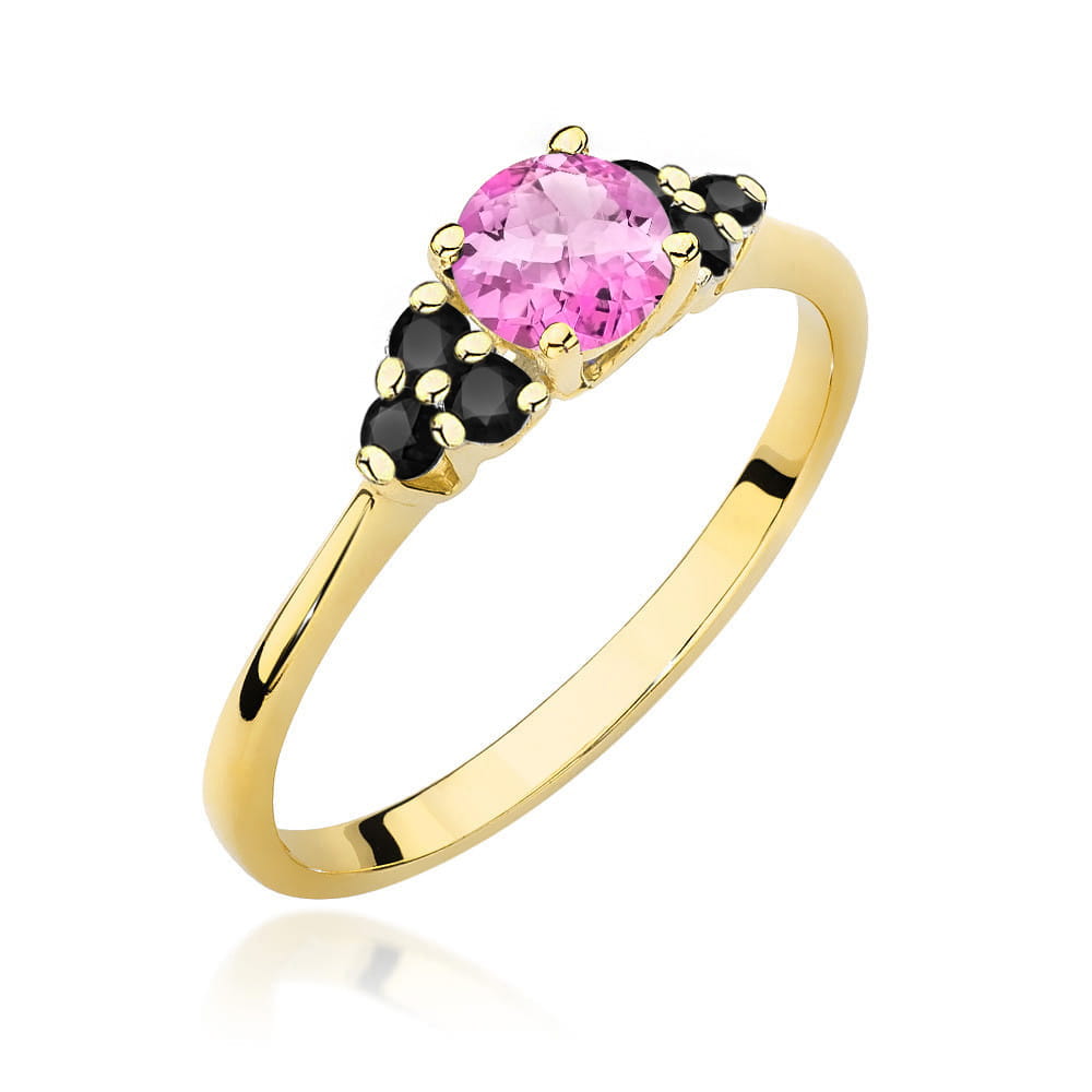 Gold Ring With Pink Topaz And Black Diamonds