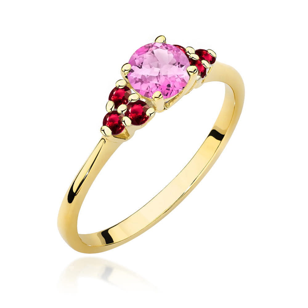 Gold Ring With Pink Topaz And Rubies