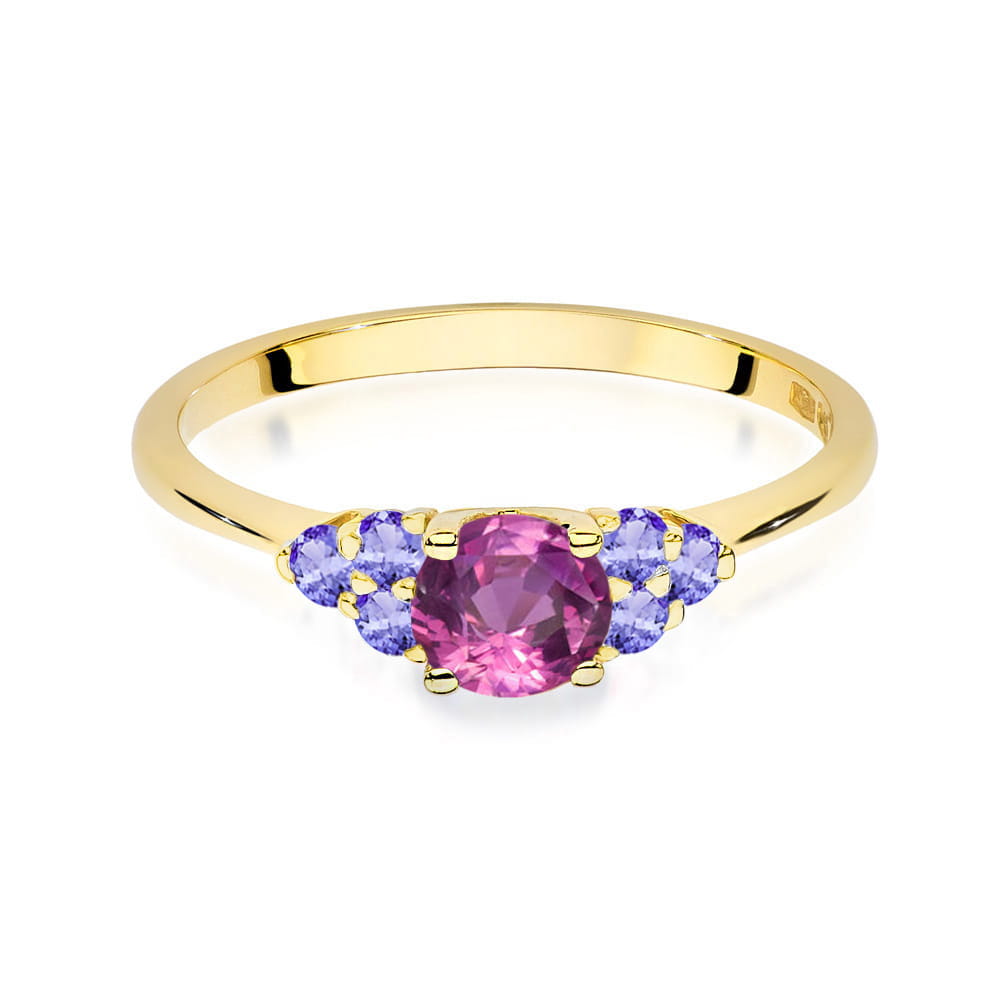 Gold Ring With Pink Topaz And Tanzanites