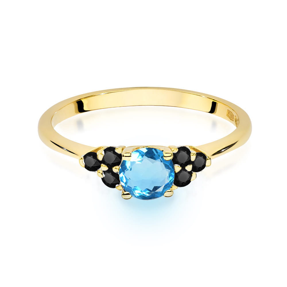 Gold Ring With Topaz And Black Diamonds