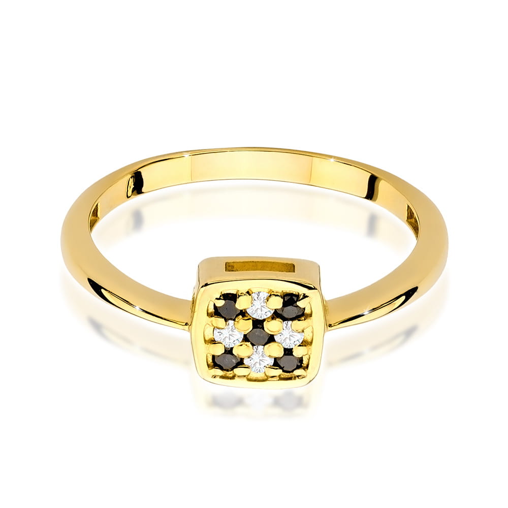 Gold Ring With Black And White Diamonds