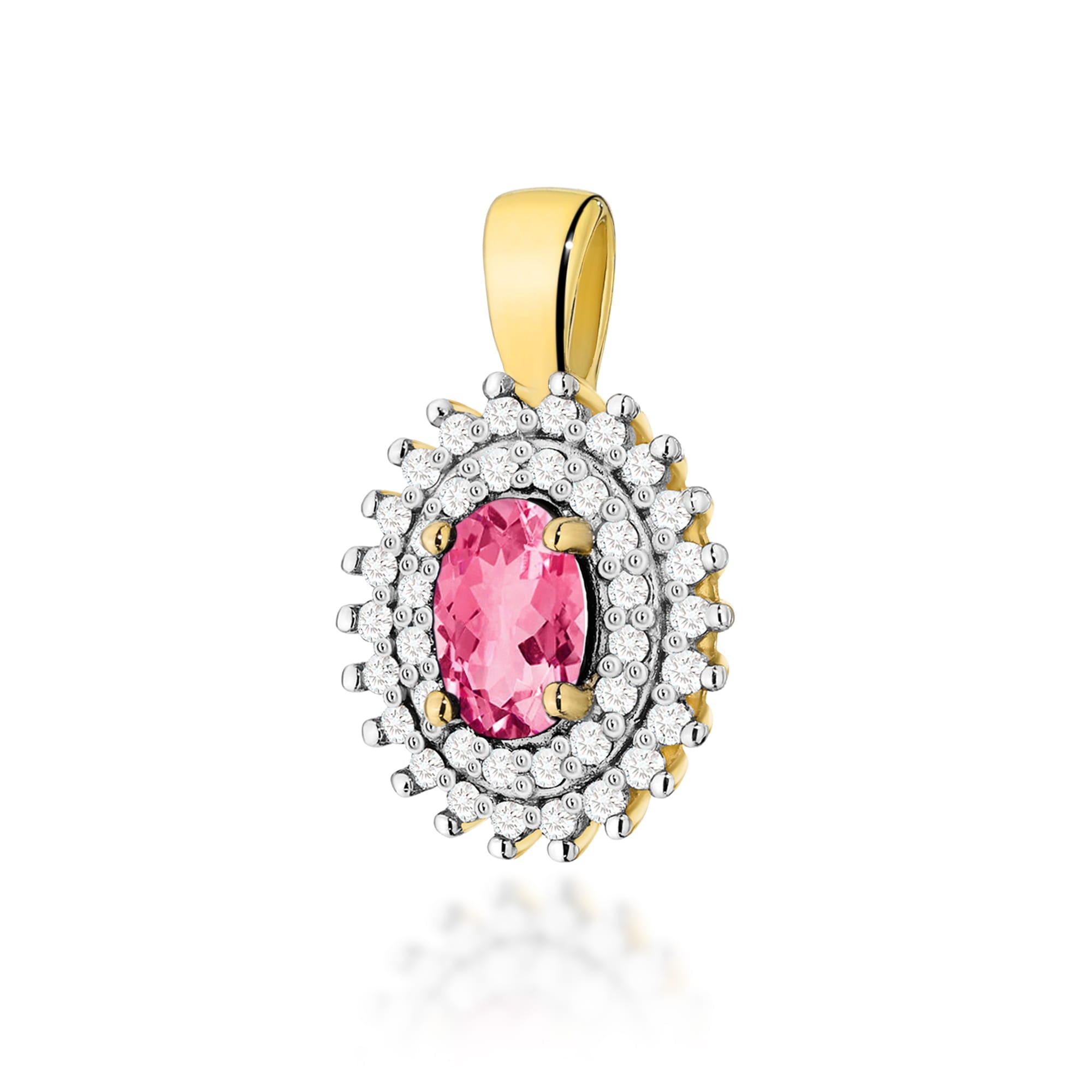 Gold Pendant With Pink Topaz And Diamonds