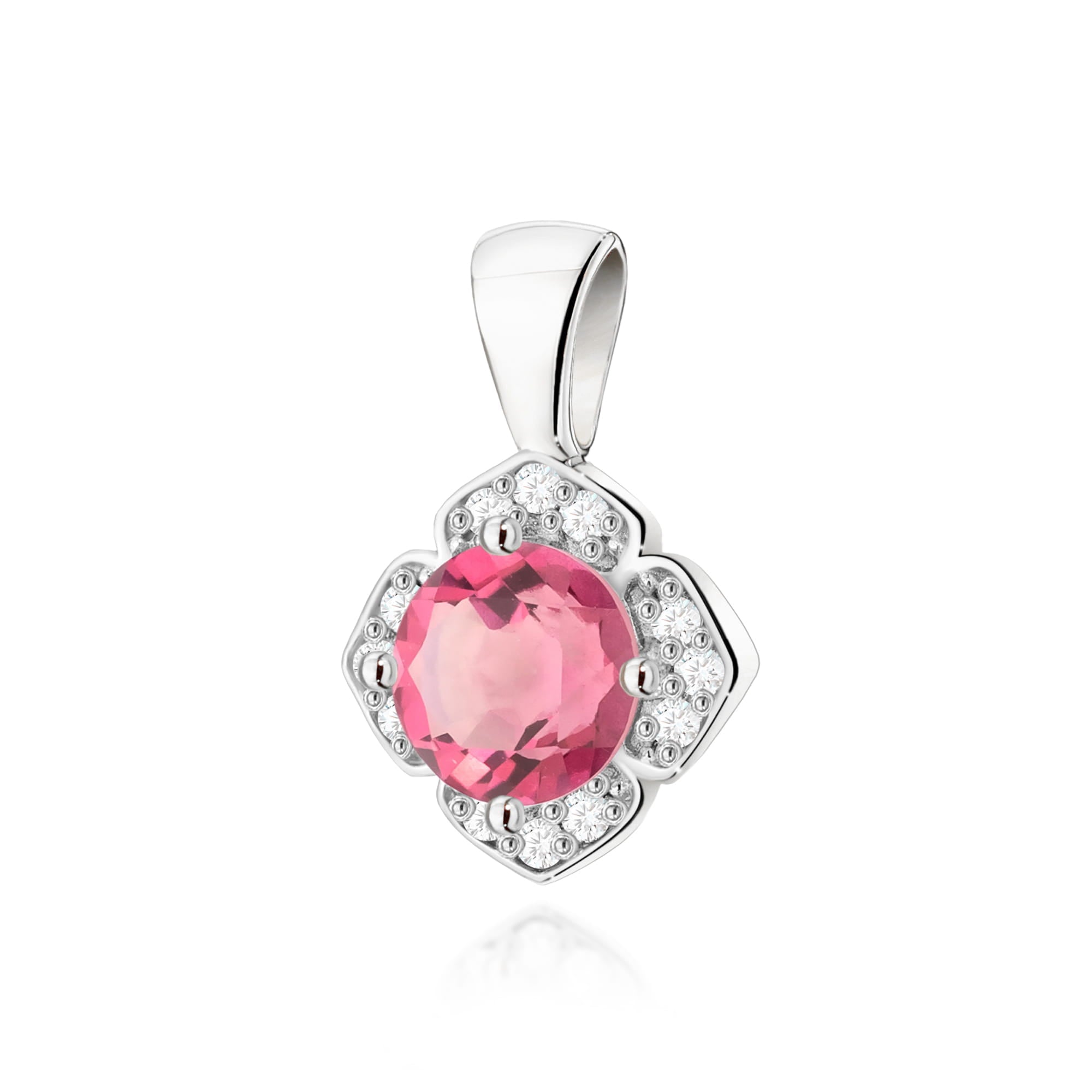 Gold Pendant With Pink Topaz And Diamonds