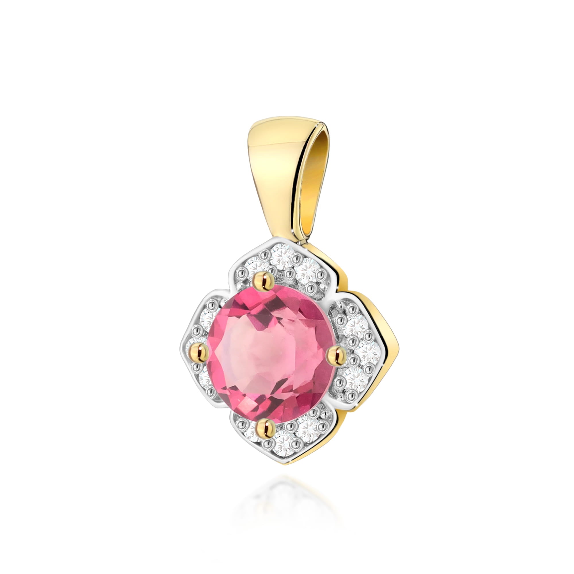 Gold Pendant With Pink Topaz And Diamonds