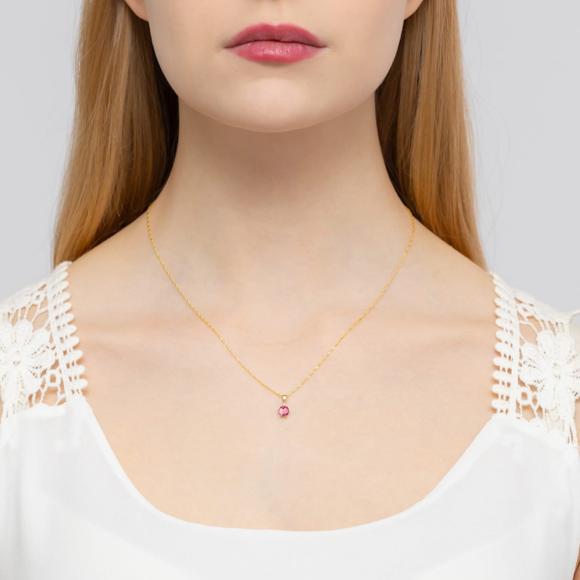 Gold Pendant With Pink Topaz And Diamonds