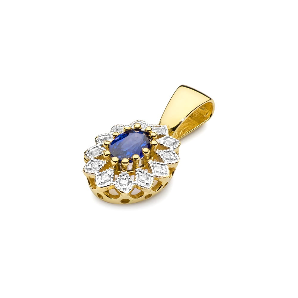 Gold Pendant With Sapphire And Diamonds